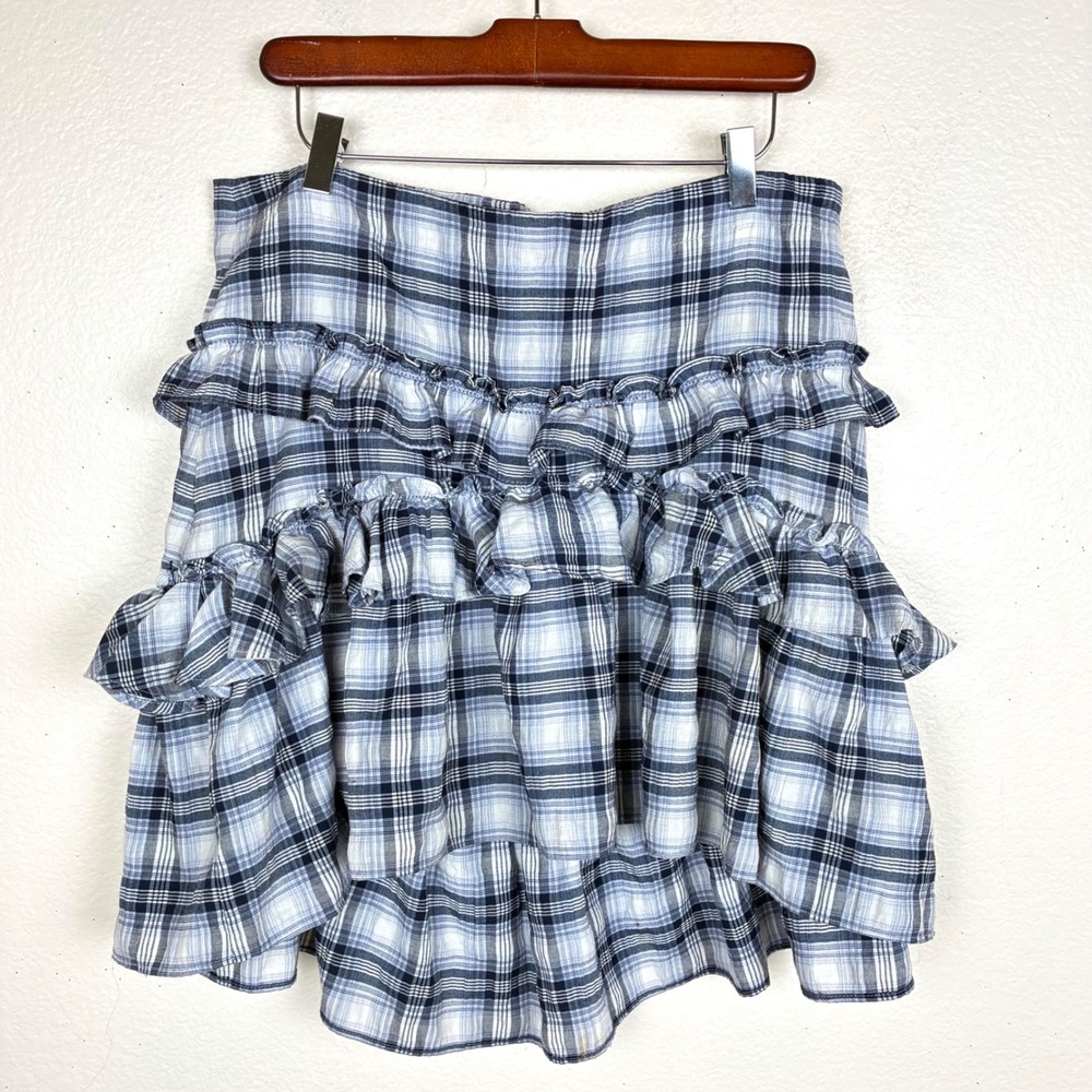 Womens Skirt Sz 10 Plaid Mini Ruffle Cottage Academia Preppy Tiered Coquette